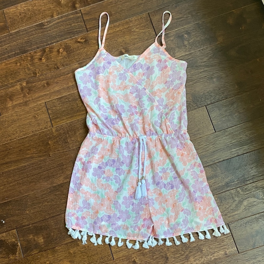 Pastel Floral Kids Romper with Tassel Trim